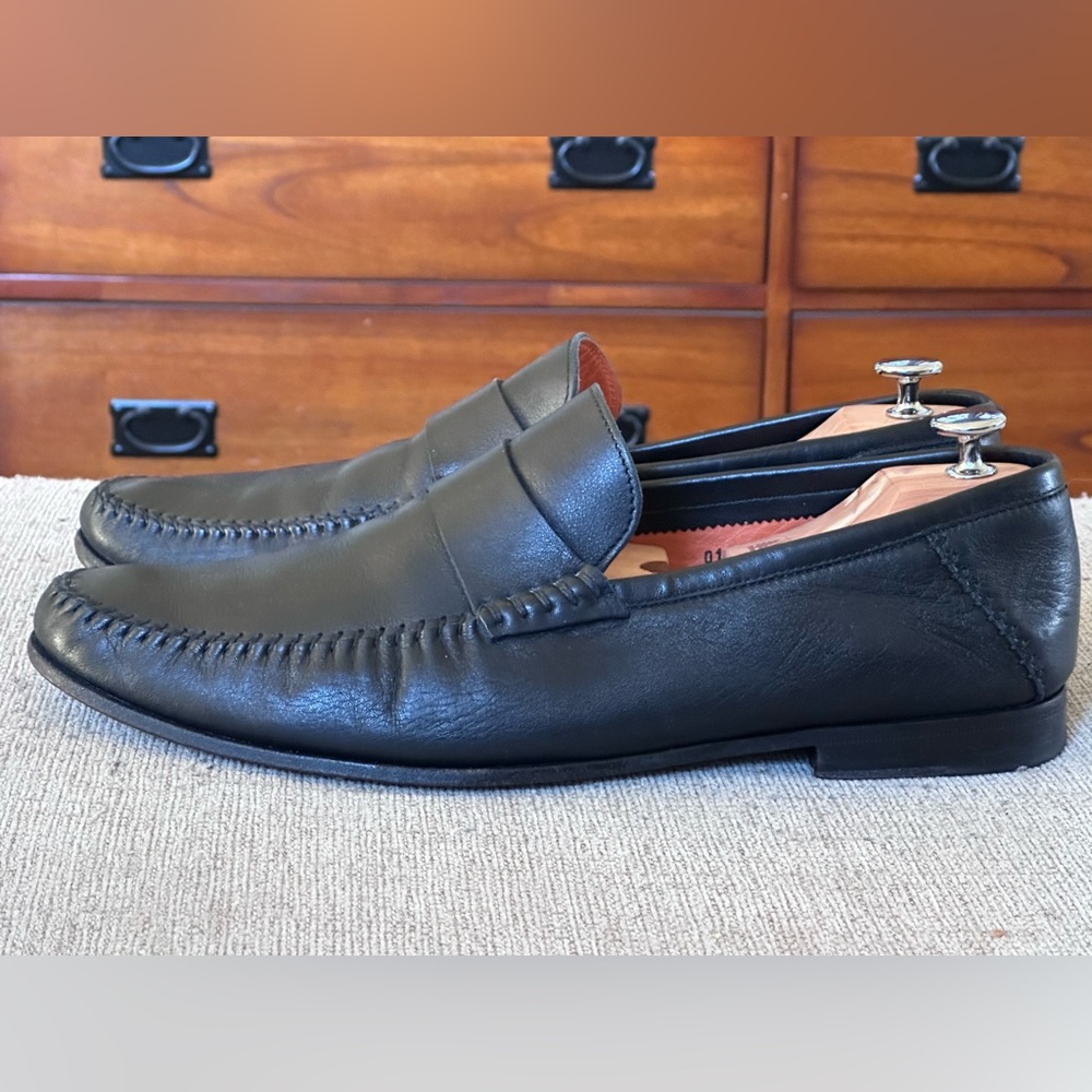 Santoni Black Leather Men’s Slip On Penny Loafers Size 13 D - Picture 12 of 15
